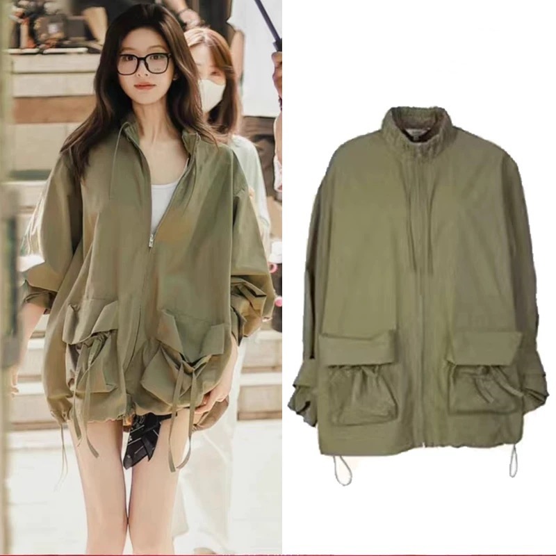 赵露思许你耀眼同款军绿色宽松慵懒风复古工装外套国潮百搭bf上衣