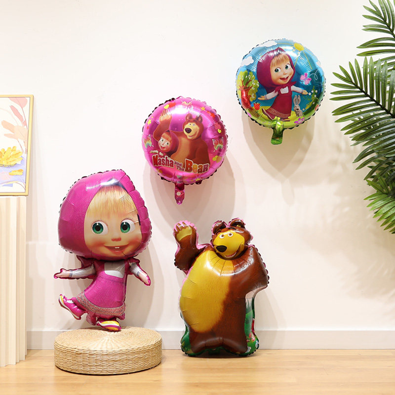 玛莎熊圆球气球铝膜卡通节日儿童公主庆生生日场景布置跨境外贸