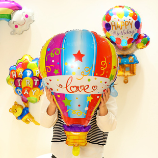 网红抖音小熊降落伞热气球飘空铝膜铝箔生气派对布置场景装饰卡通