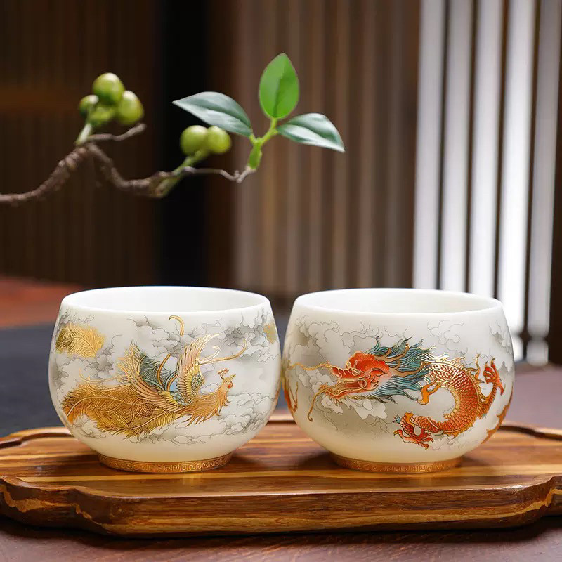 淄博博山陶瓷琉璃大观园羊脂玉瓷主人杯品茗杯高档高端轻奢礼盒装