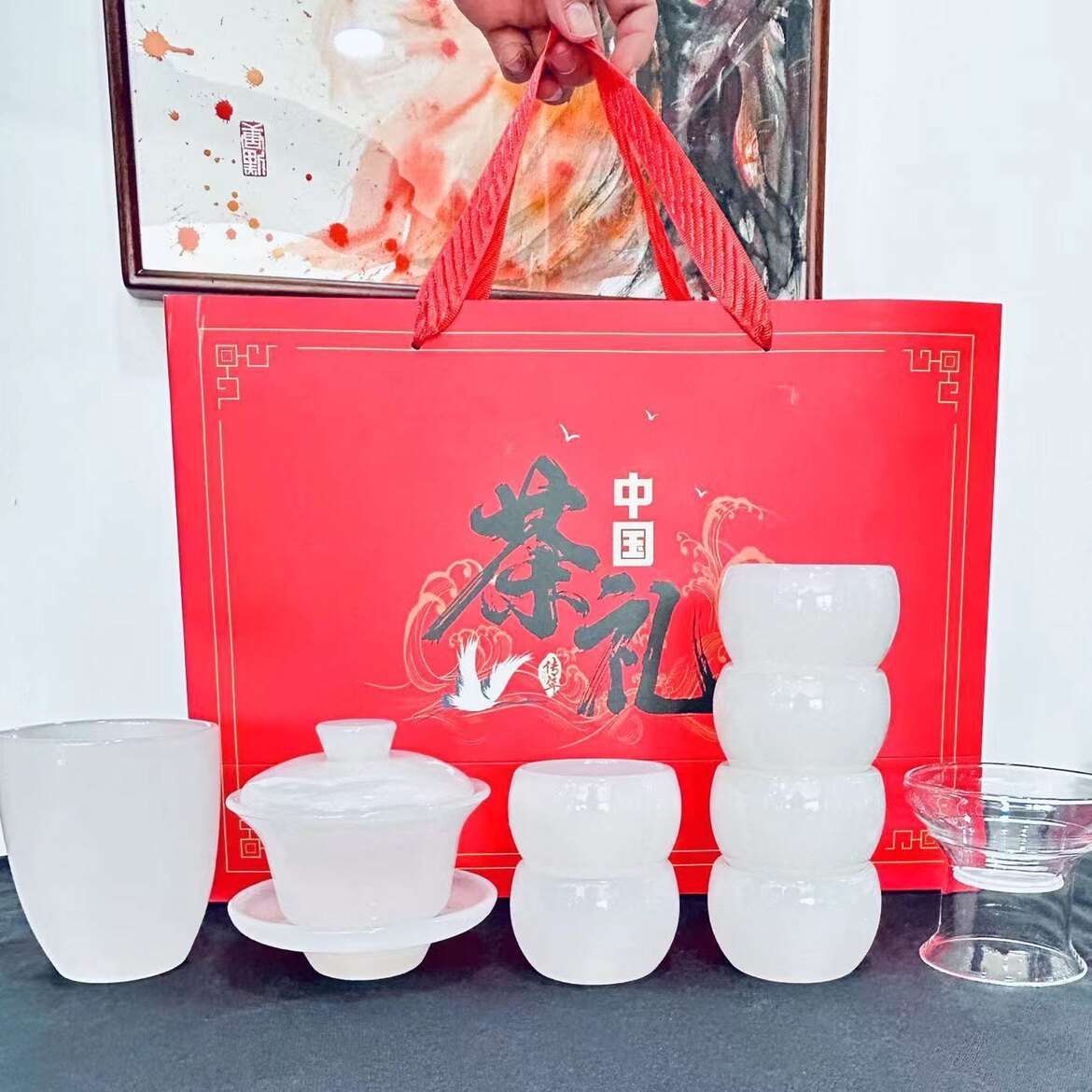 淄博博山陶瓷琉璃大观园白玉琉璃功夫茶具套装礼盒装家用商务礼品图片