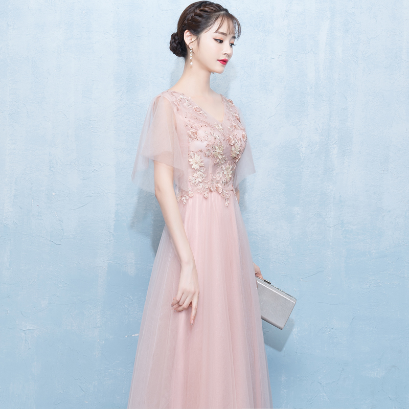 粉色女2019新款高贵仙气长款晚礼服券后268.00元