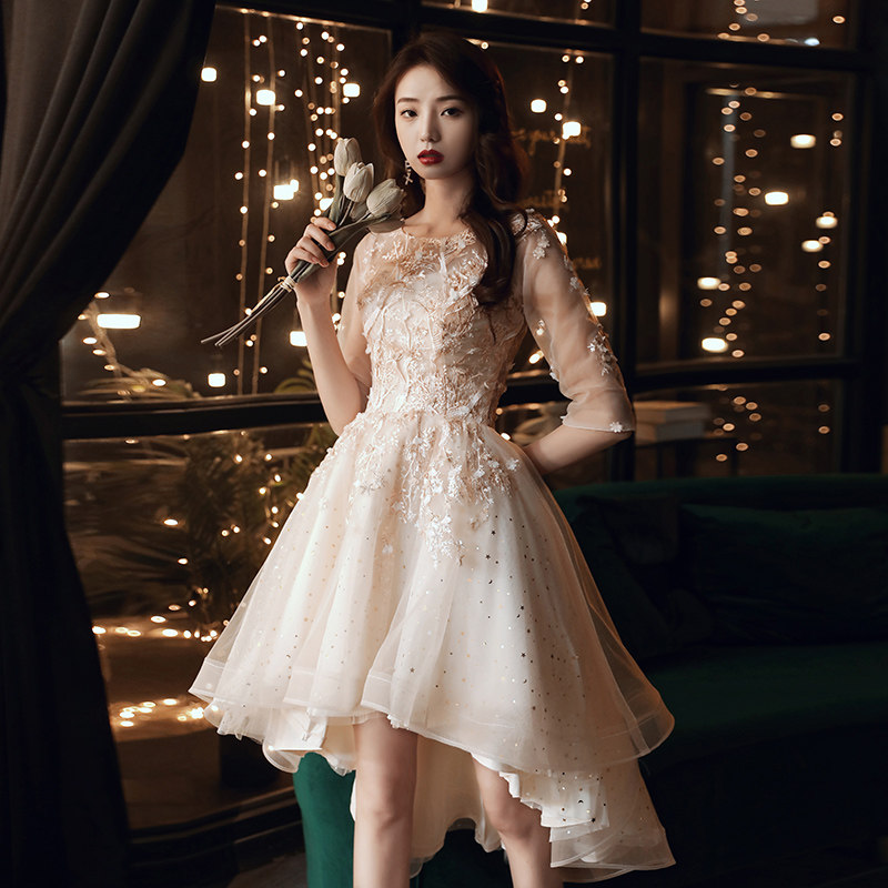 订婚宴会小晚礼服轻婚纱伴娘服仙气质名媛小个子连衣裙平时可穿女