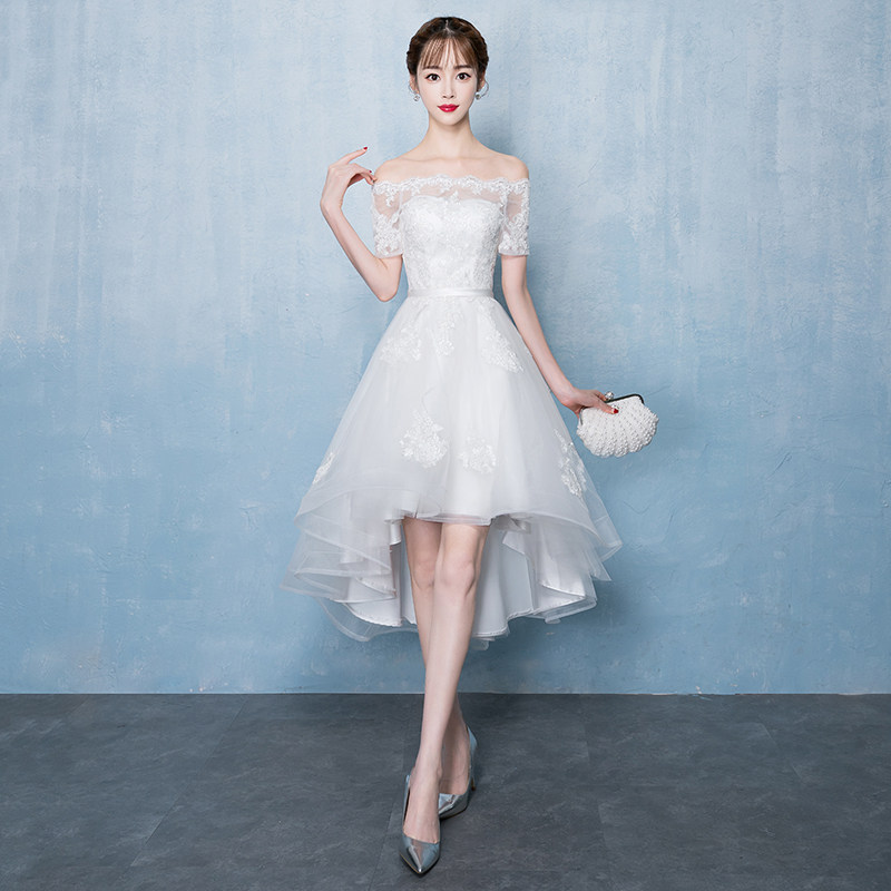 轻婚纱新娘结婚一字肩晚礼服仙气质伴娘服女小个子连衣裙平时可穿