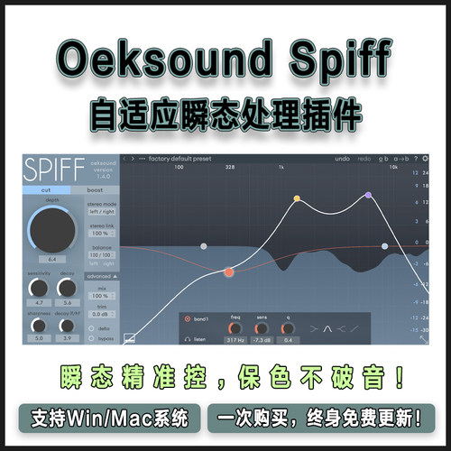 Oeksound Spiff 自适应瞬态处理器抑制刺耳强化鼓点拨弦混音插件