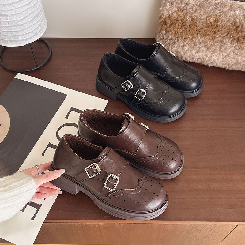 秋冬新款布洛克小皮鞋2025英伦学院风百搭乐福鞋低跟加绒保暖女鞋,女鞋,乐福鞋（豆豆鞋）,淘宝优惠券,粉丝福利购,淘宝优惠卷