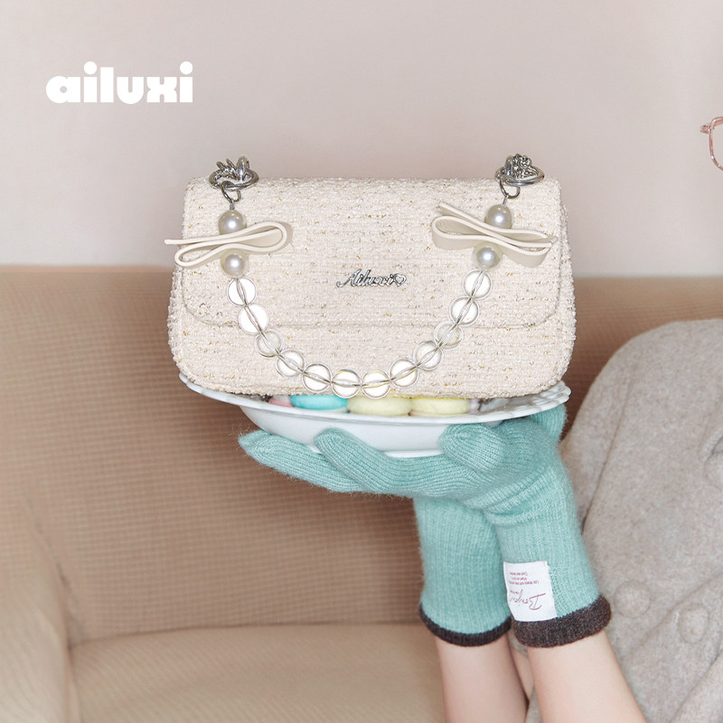 爱路喜白色粗花呢小香风包包女2025新款通勤轻奢高级感单肩斜挎包,箱包皮具/热销女包/男包,小方包,淘宝优惠券,粉丝福利购,淘宝优惠卷