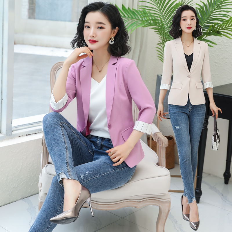 小西装外套女夏季薄款时尚气质工装西服套装女韩版休闲中袖工作服