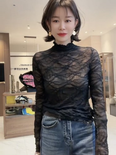 韩系温柔风刺绣提朵长袖蕾丝衫女2026秋冬新款洋气显瘦打底衫上衣