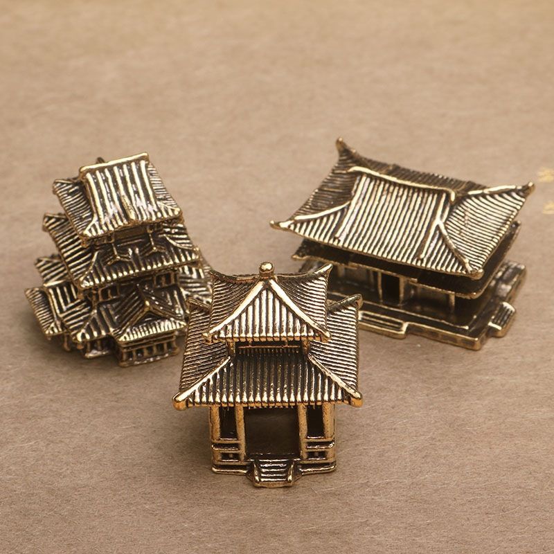 黄铜客栈造景小摆件假山奇石水陆鱼缸庭院盆景书房古建筑古楼模型