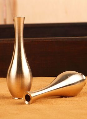 黄铜花瓶创意摆件迷你小号桌面客厅插花干花装饰仿古金属花器