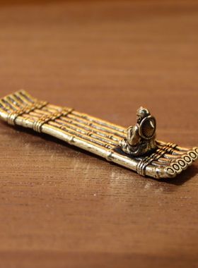 纯黄铜竹排香插摆件复古渔翁独钓熏香香托工艺礼品办公室桌面装饰