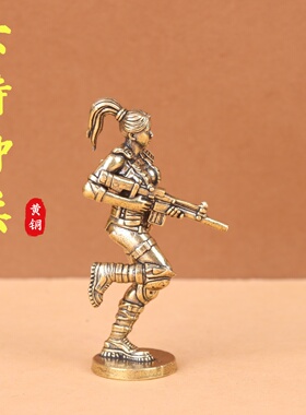纯黄铜特种兵做旧女兵摆件