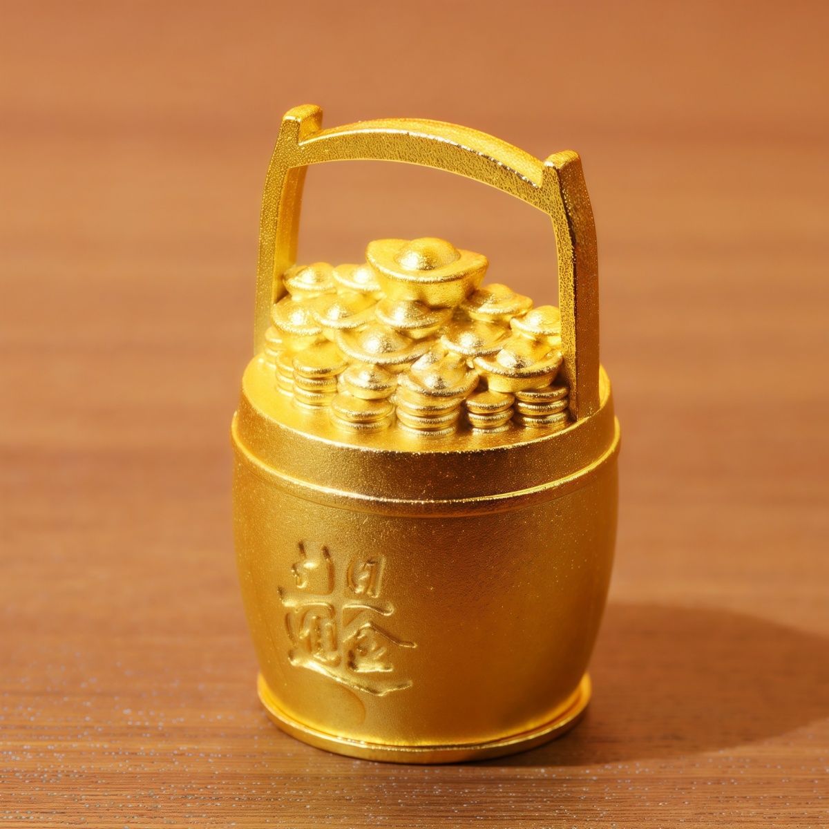 沙金色日进斗金一桶金客厅办公室桌面装饰品装满元宝招财水桶摆件