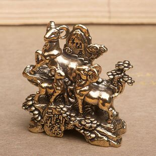黄铜三羊开泰摆件生肖羊三阳开泰客厅桌面家居装饰工艺品小号铜羊