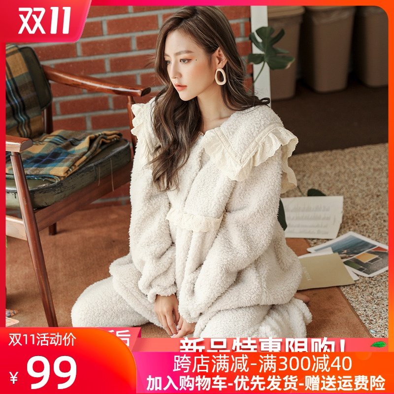 月子服秋冬季款加厚加珊瑚绒孕妇睡衣12月份10怀孕期产后哺乳喂奶