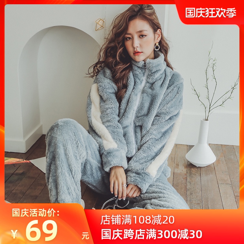 月子服秋冬季天产后加厚法兰珊瑚绒可外穿喂奶哺乳孕妇睡衣怀孕期