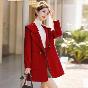 短款红色双面羊绒大衣女2025新款秋冬高端气质小个子西装毛呢外套