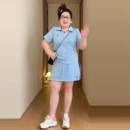胖mm显瘦polo领短袖 ??运动风套装 女夏季 半身裙裤 时尚 大尺码 休闲
