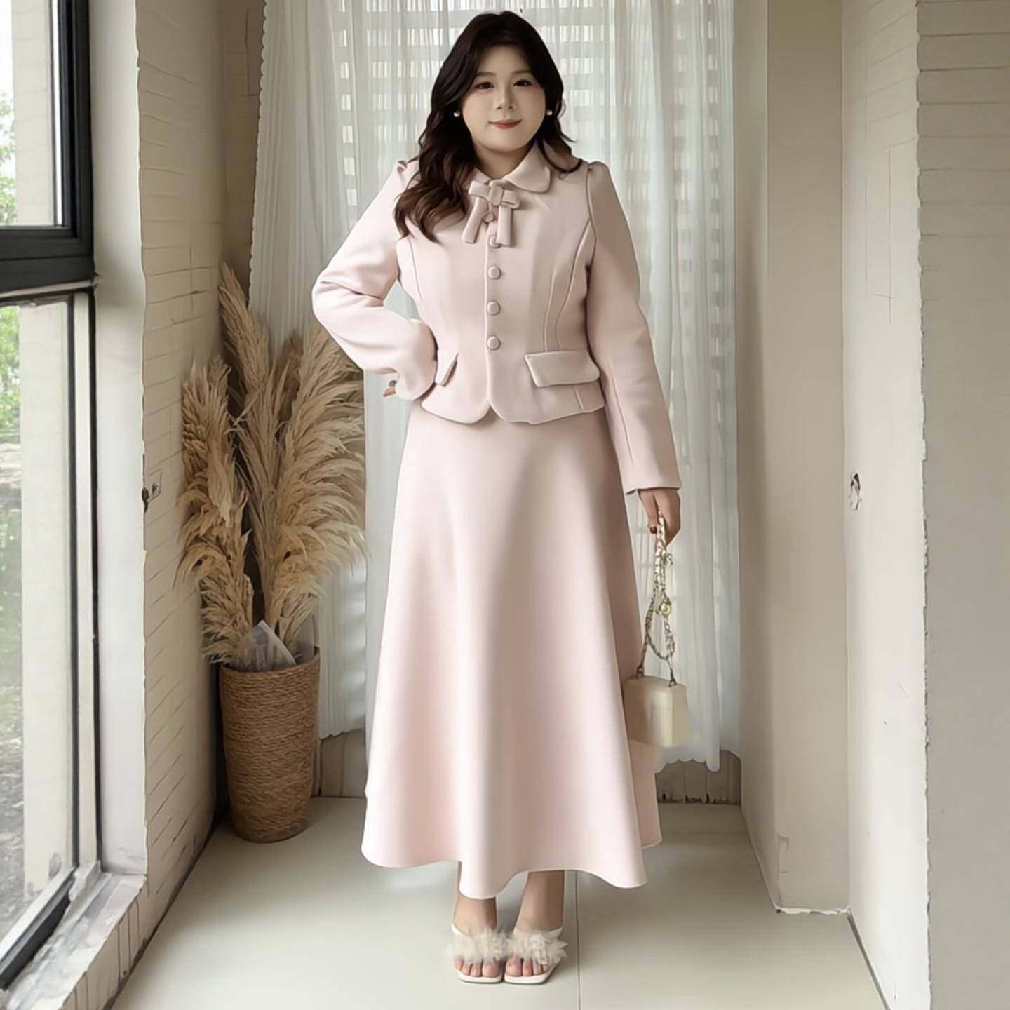 大码女装胖MM法式千金风毛呢外套+半身裙2025冬季气质显瘦套装,女装/女士精品,大码套装,淘宝优惠券,粉丝福利购,淘宝优惠卷