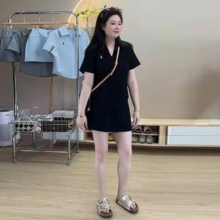 休闲 套装 大尺码 ??时尚 上衣半身裙 女夏季 微胖mm显瘦梨型身材短袖