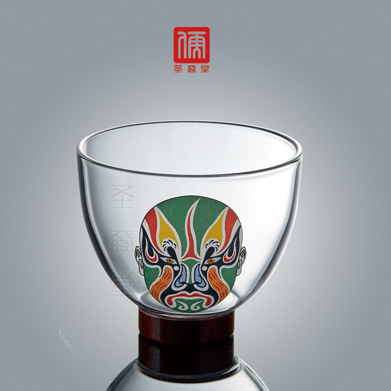 中式脸谱品茗杯耐高温加厚玻璃茶杯创意茶盏单杯茶碗功夫茶具套装