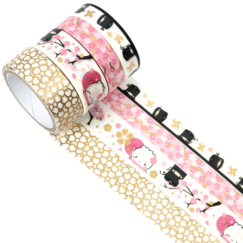 日本樱花纸烫金手帐和纸胶带胶纸贴纸爱心小笼包可爱粉红装饰套装