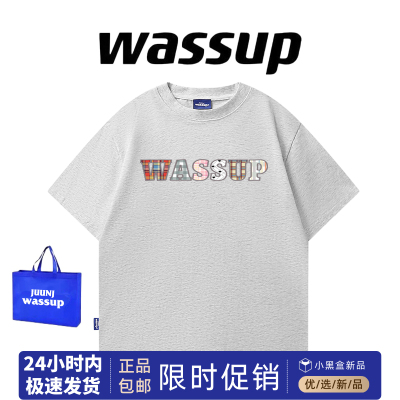 WASSUP夏季新款潮牌字母印花短袖T恤男女美式休闲宽松情侣上衣tee