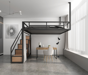 铁艺高架床公寓省空间铁床架简约 现代小户型楼阁吊床多功能悬挂式