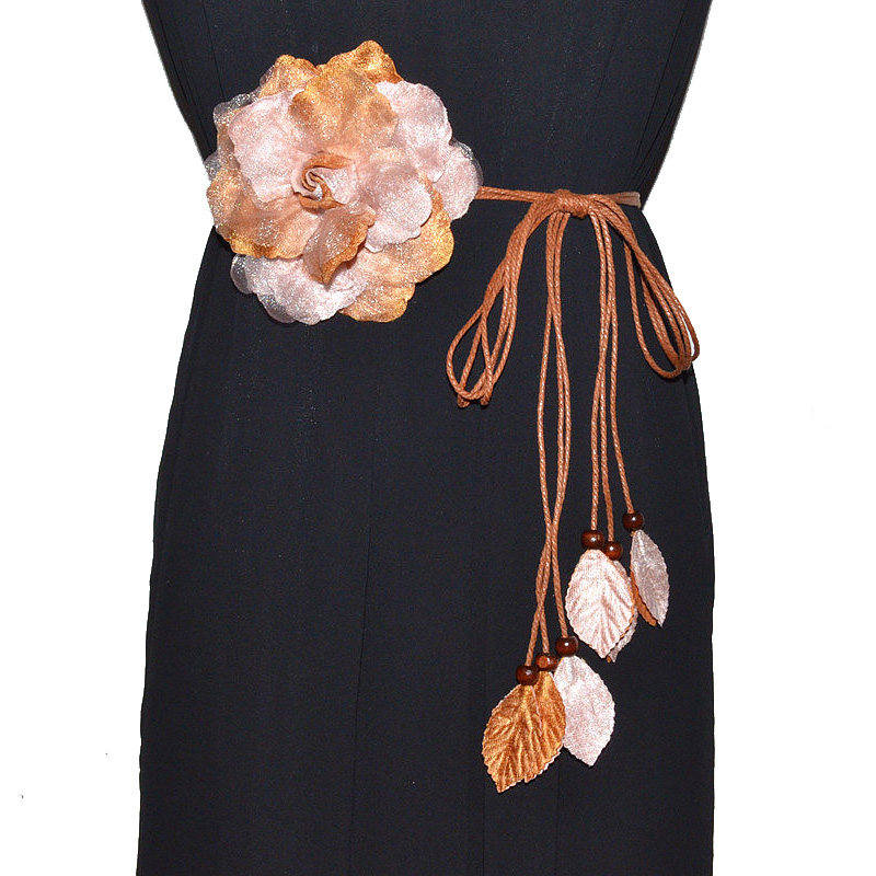 休闲百搭复古花朵女士编织流苏腰带打结绑绳腰链韩版装饰裙子系带