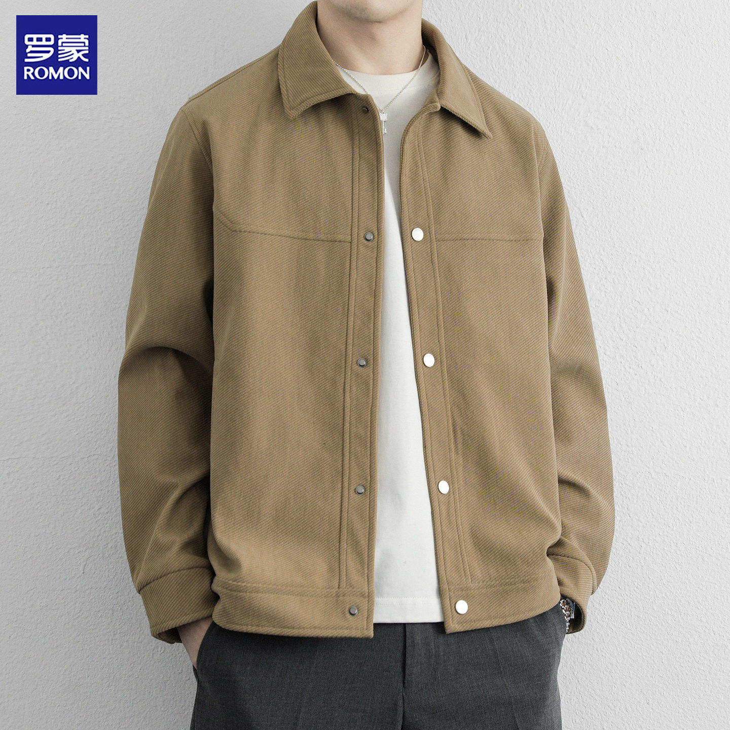 罗蒙外套男春秋季新款大码痞帅翻领工装上衣服潮流高级感宽松夹克