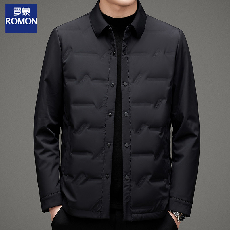 罗蒙轻薄羽绒服男秋冬季商务休闲白鸭绒翻领中年爸爸保暖外套上衣