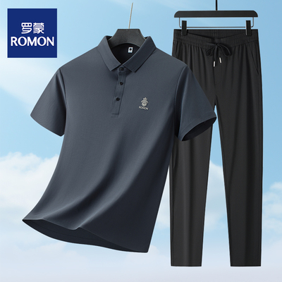 罗蒙冰丝短袖POLO衫+休闲裤子男