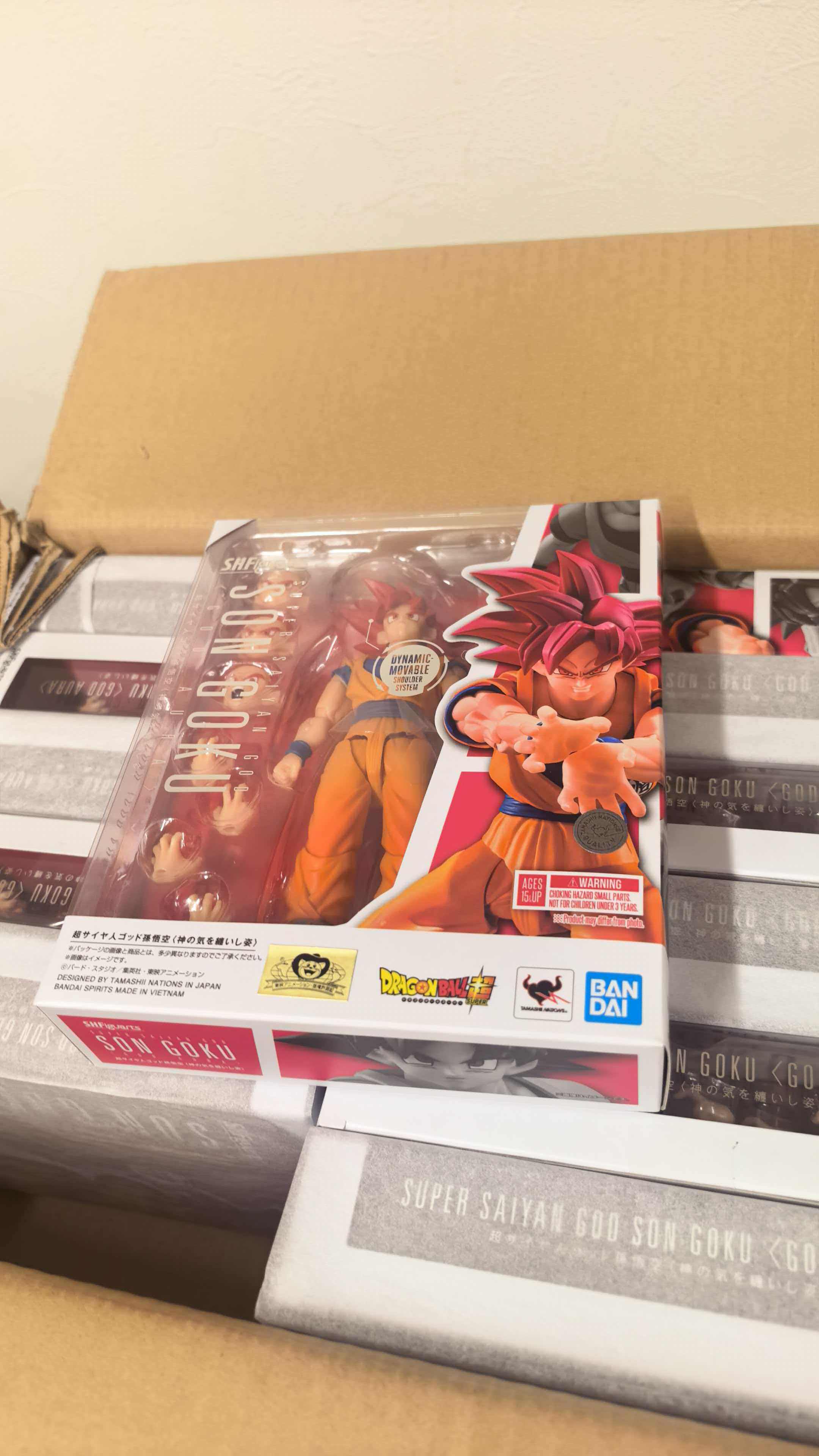 thumbnail for Japanese version Bandai SHF Dragon Ball Red God Goku Super Saiyan God Spirit Twisting Pose