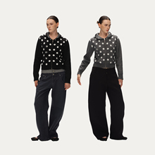 Metaricotta 波点拼接连帽针织开衫外套女显瘦短款毛衣