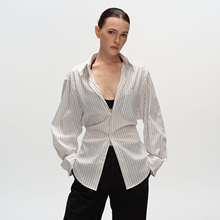 Metaricotta 黑白竖条纹后背绑带设计感高级衬衫女