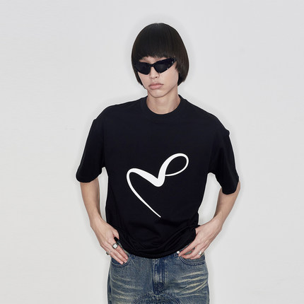 METARICOTTA纯棉基础印花宽松圆领短袖男美式街头情侣T恤夏季新款