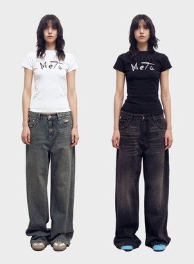 METARICOTTA 设计感简写logo印花短款T恤女夏季美式辣妹短袖正肩