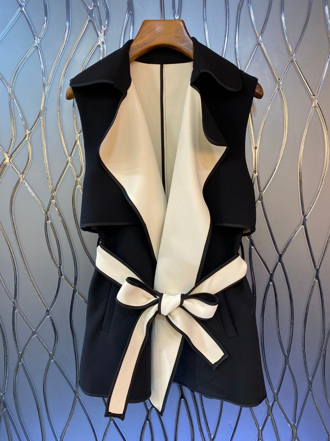 你好天使2023年夏季新款女装连衣裙马甲轻熟通勤气质撞色翻领系带