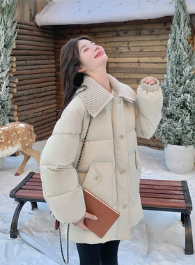 奶黄色云朵泡芙连帽90绒羽绒服女冬季2025新款小个子短款甜美减龄