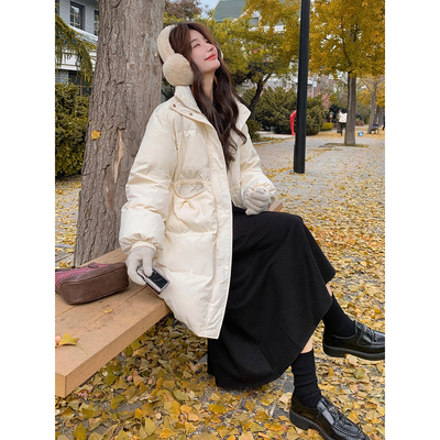 2025冬季收腰中长款90白鸭绒外套