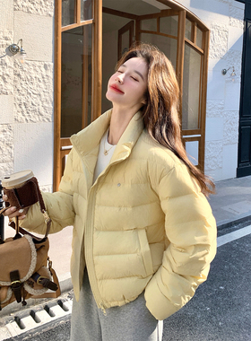 奶黄色排骨羽绒服女短款2025冬韩系巨好看保暖90白鸭绒面包服外套