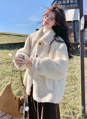 白色软糯羊羔绒外套女2025冬季韩系巨好看宽松加厚皮毛一体羊羔毛