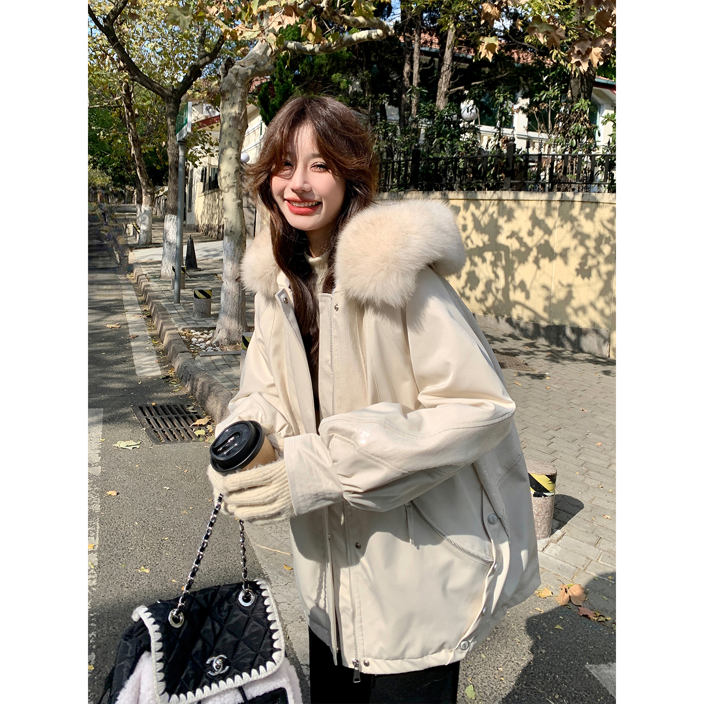 2025冬季新款白色加绒派克服女