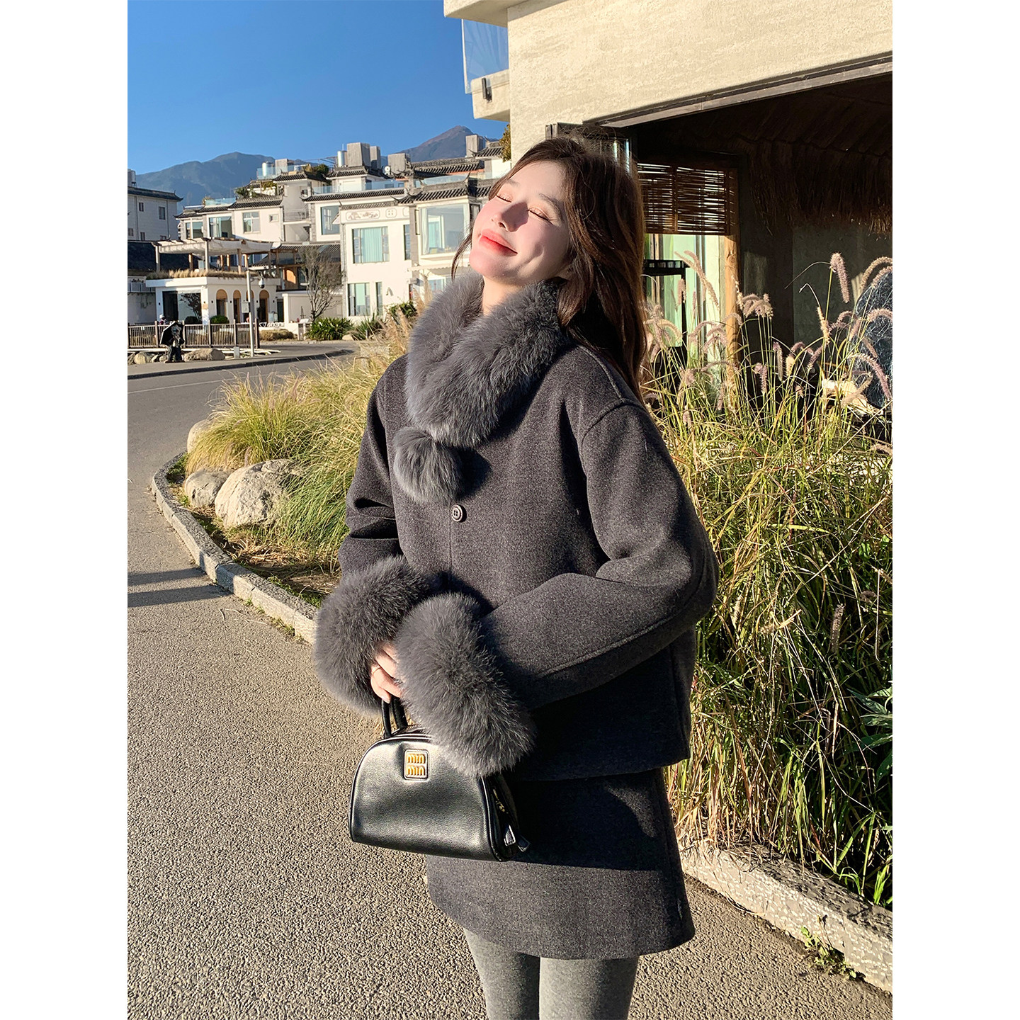 千金风灰色真毛领毛呢上衣半身裙套装女冬季小香风羽绒内胆两件套,女装/女士精品,时尚套装,淘宝优惠券,粉丝福利购,淘宝优惠卷