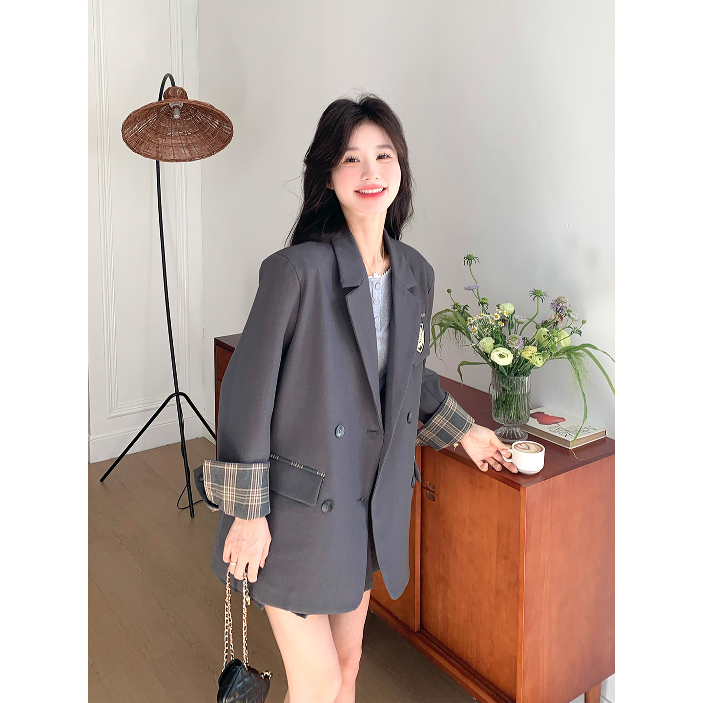 小个子制服西装套装裙女春秋2025新款韩系学院风高级短外套百褶裙