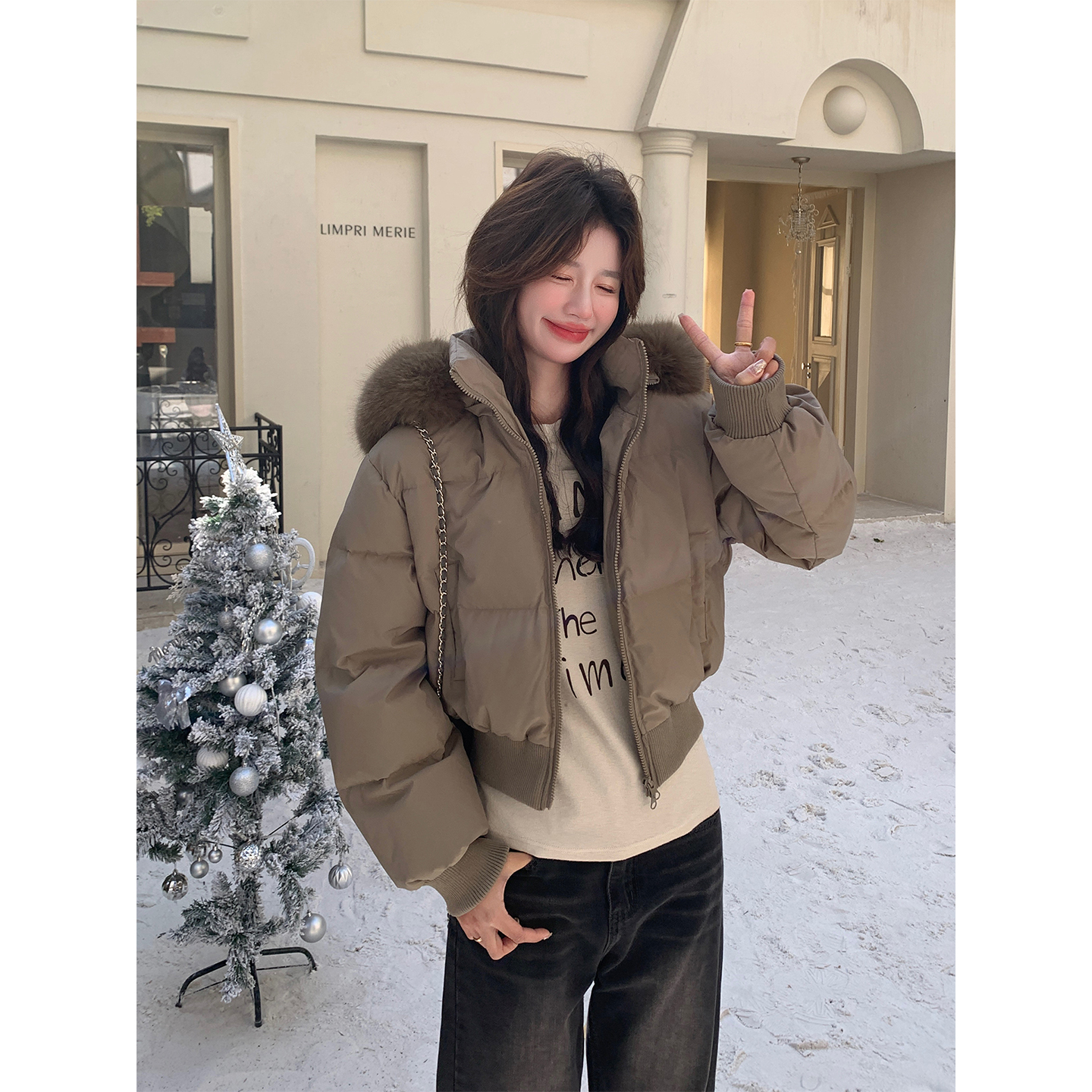 12-4上新 肯豆毛领短款羽绒棉棉服