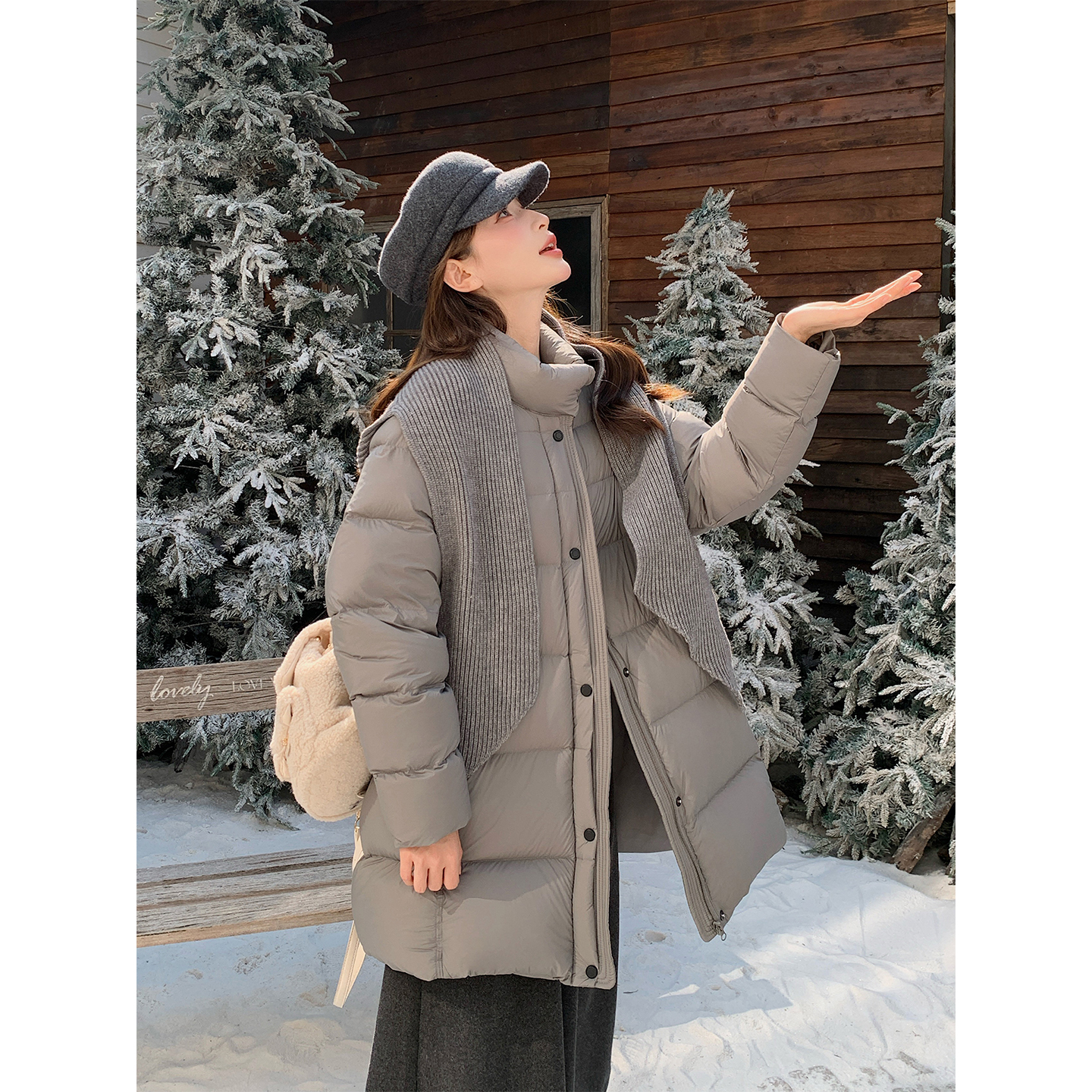 冬季针织围脖泡芙90绒羽绒服女