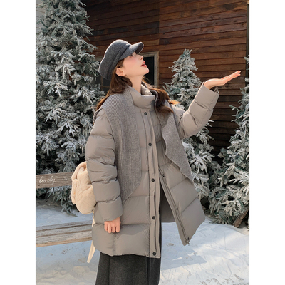 冬季针织围脖泡芙90绒羽绒服女