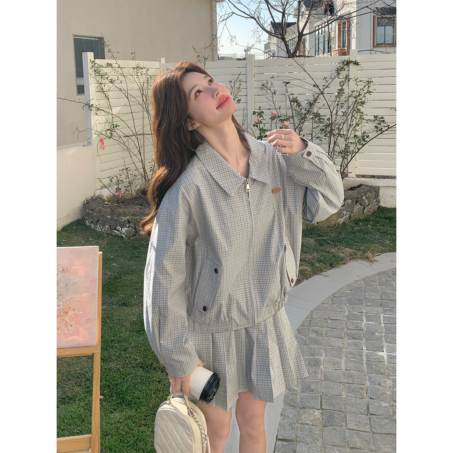 学院风格子外套半身裙套装女春秋2025新款文艺森系小个子两件套